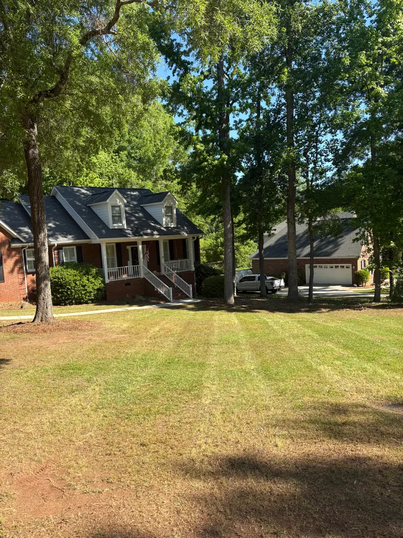 Striped mowing in a shaded front yard